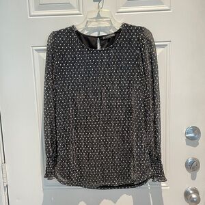 Adrianna Papell Shimmer Polka Dot Blouse Size Medium, Silver Black Metallic